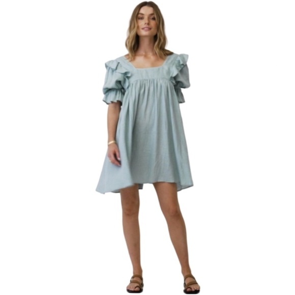 RARE SPELL & THE GYPSY COLLECTIVE Mae Linen Dress in Seafoam Green - Picture 2 of 16